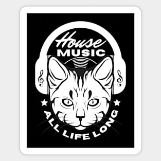 HOUSE MUSIC  - Headphone Cat  (White) Magnet